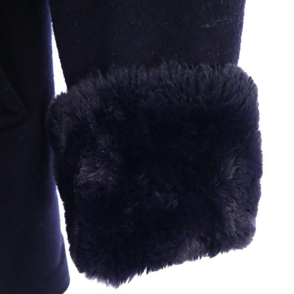 ブルーレーベルクレストブリッジ フード付き 袖ファー付き ノーカラーコート 40 ネイビー BLUE LABEL CRESTBRIDGE 三陽商会 レディース