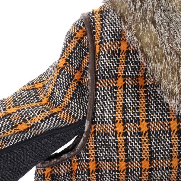 MARNI マルニ イタリア製 チェック柄 2way 襟ファー付き ニット 切替 ダウンコート 40 オレンジ系 ノーカラー レディース