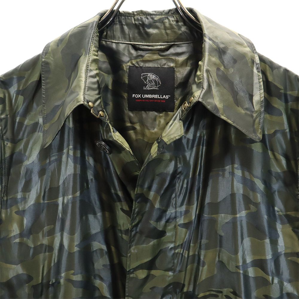 FOX UMBRELLAS フォックスアンブレラズ カモフラ 長袖 レインコート L カーキ系 収納ポーチ付き メンズ