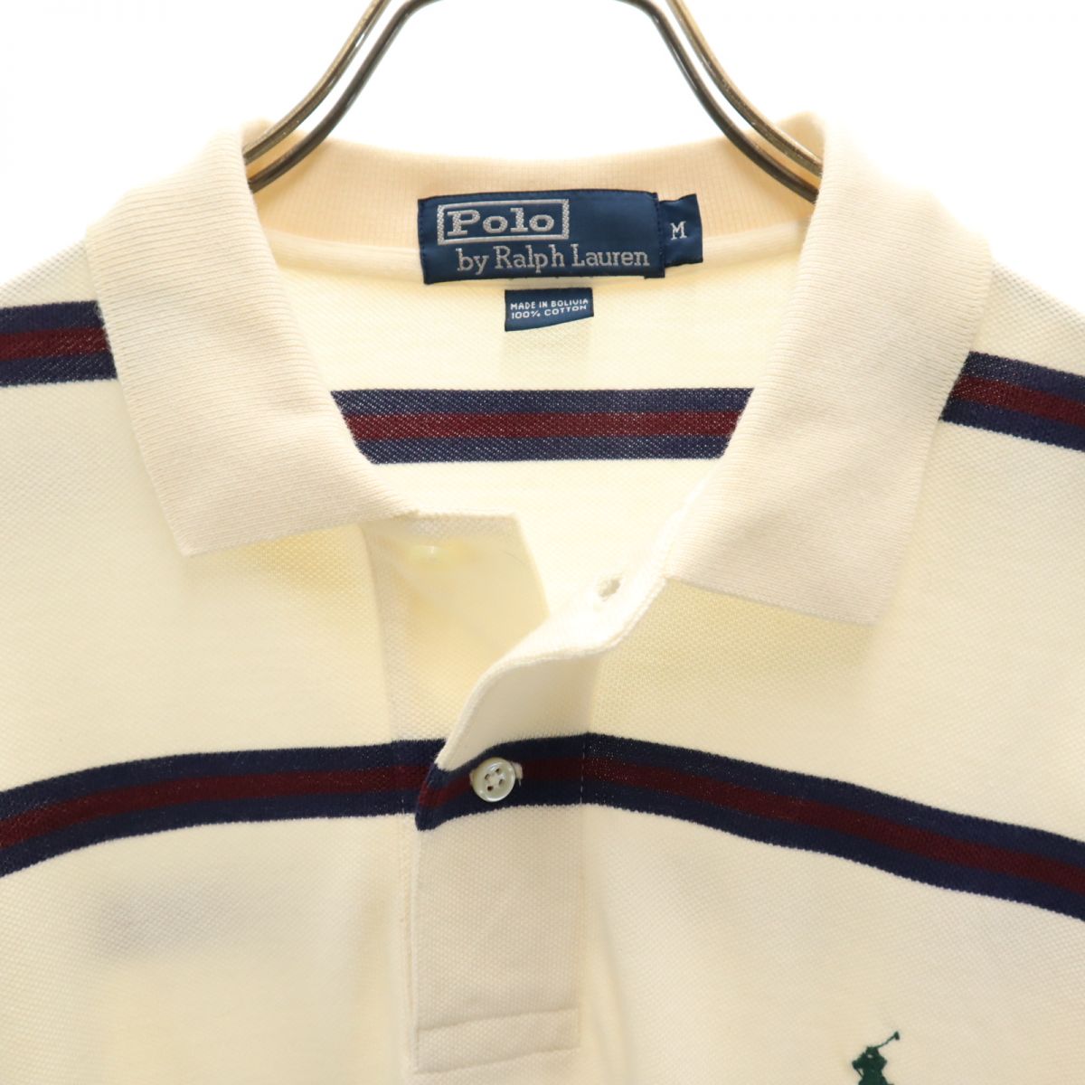 ポロバイラルフローレン ボーダー柄 長袖 ポロシャツ M ベージュ系 Polo by Ralph Lauren 鹿の子地 メンズ