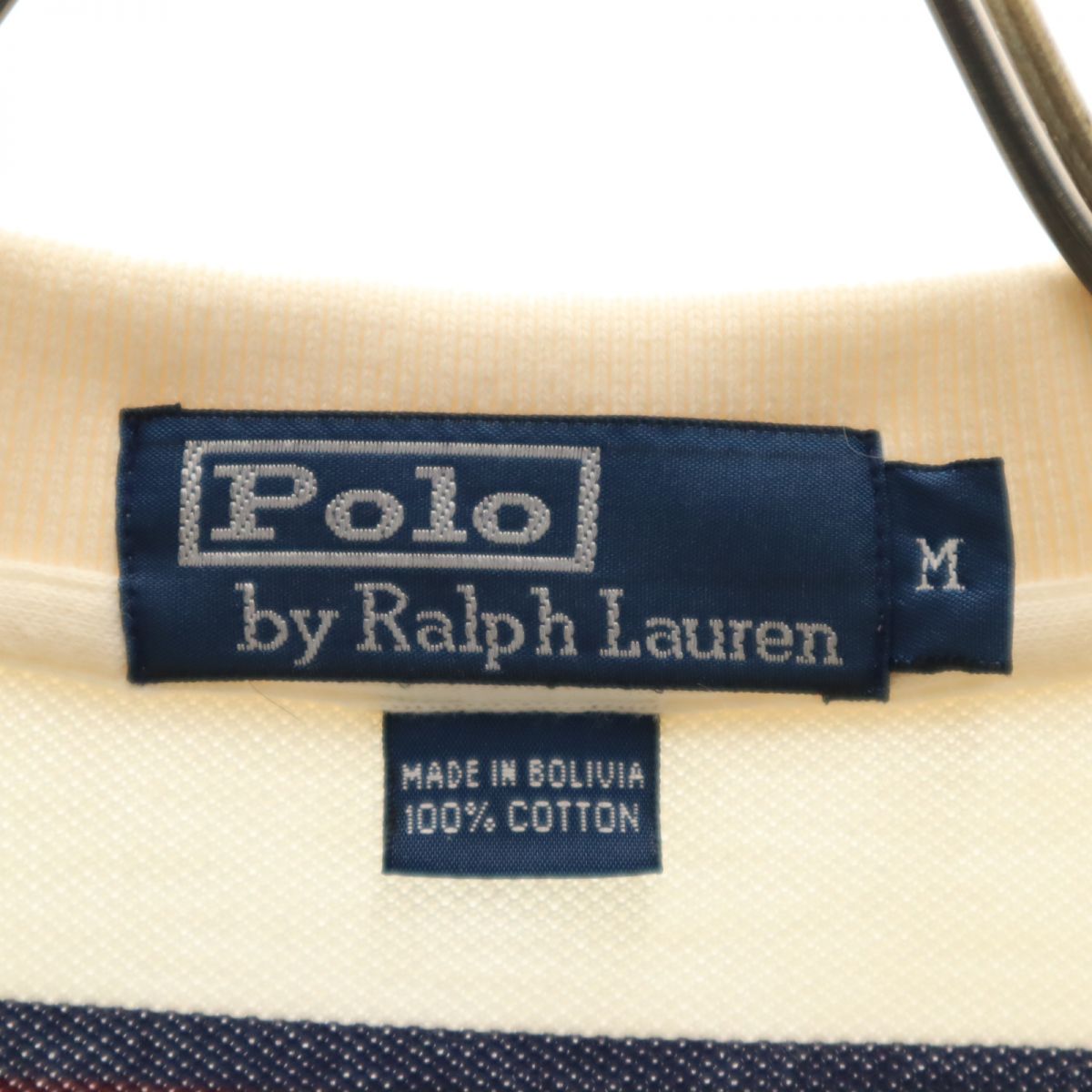 ポロバイラルフローレン ボーダー柄 長袖 ポロシャツ M ベージュ系 Polo by Ralph Lauren 鹿の子地 メンズ