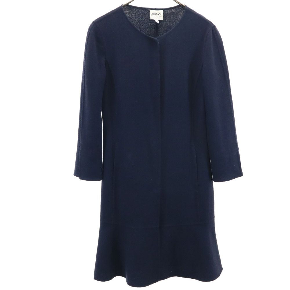 ARMANI COLLEZIONI アルマーニコレッツォーニ 長袖 ウール ノーカラーコート 38 ネイビー レディース