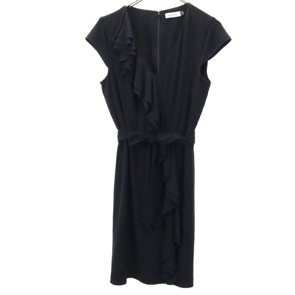 Calvin klein カルバンクライン 半袖 膝丈ワンピース 10 黒 フレンチスリーブ レディース