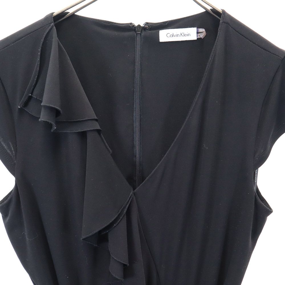 Calvin klein カルバンクライン 半袖 膝丈ワンピース 10 黒 フレンチスリーブ レディース