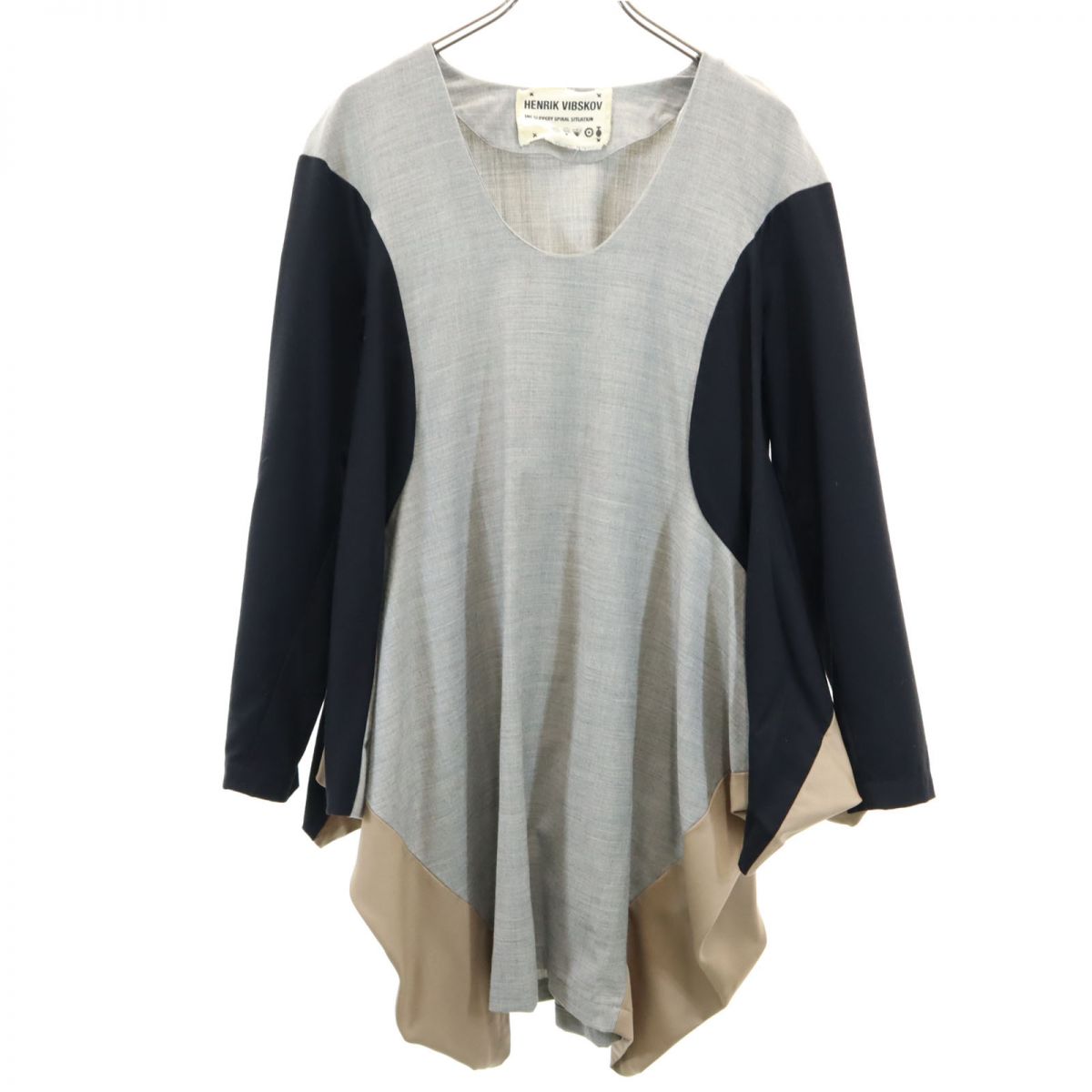 HENRIK VIBSKOV ヘンリックヴィブスコフ ウールブレンド 長袖 変形 膝丈ワンピース M グレー×黒 レディース