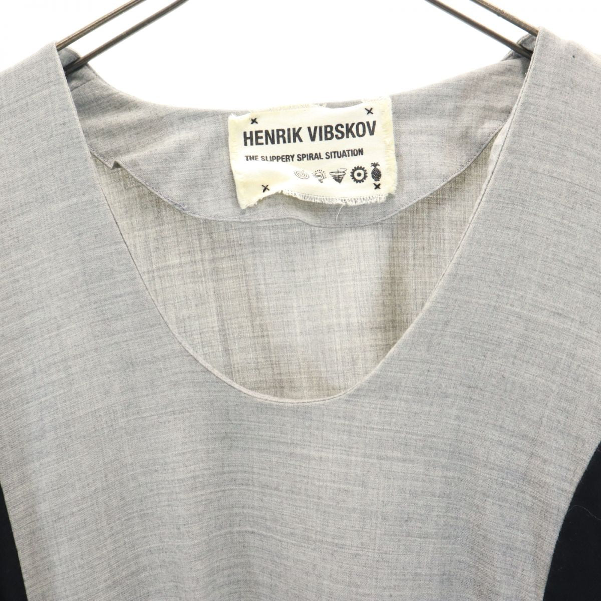 HENRIK VIBSKOV ヘンリックヴィブスコフ ウールブレンド 長袖 変形 膝丈ワンピース M グレー×黒 レディース