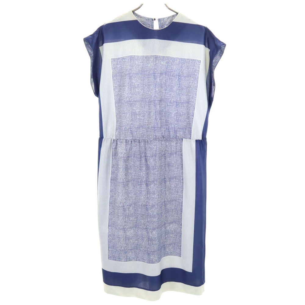 Joan Curtis 90s USA製 オールド 総柄 ノースリーブ ワンピース ブルー系 バックボタン レディース