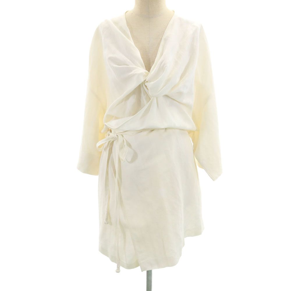 jonnlynx ジョンリンクス 日本製 リネンブレンド 半袖 ワンピース M ホワイト レディース