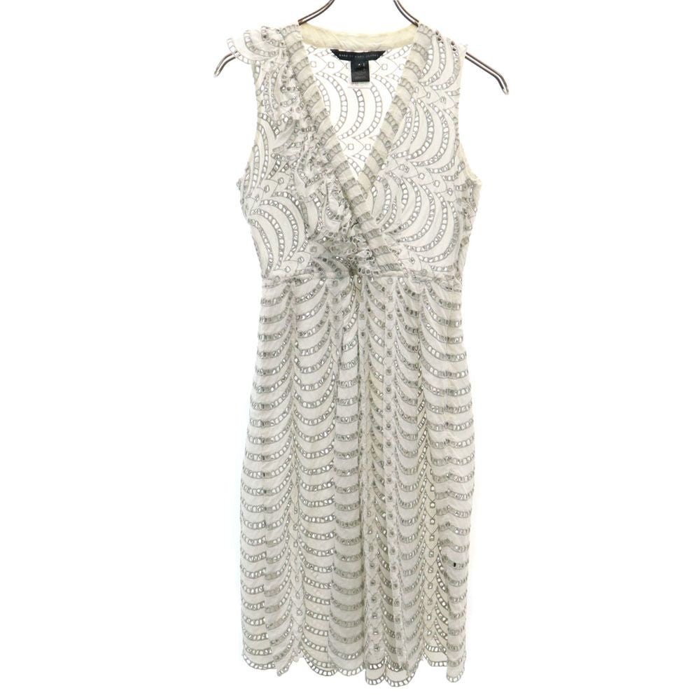MARC BY MARC JACOBS マークバイマークジェイコブス 総柄 ノースリーブ 膝丈ワンピース ホワイト×グレー レディース
