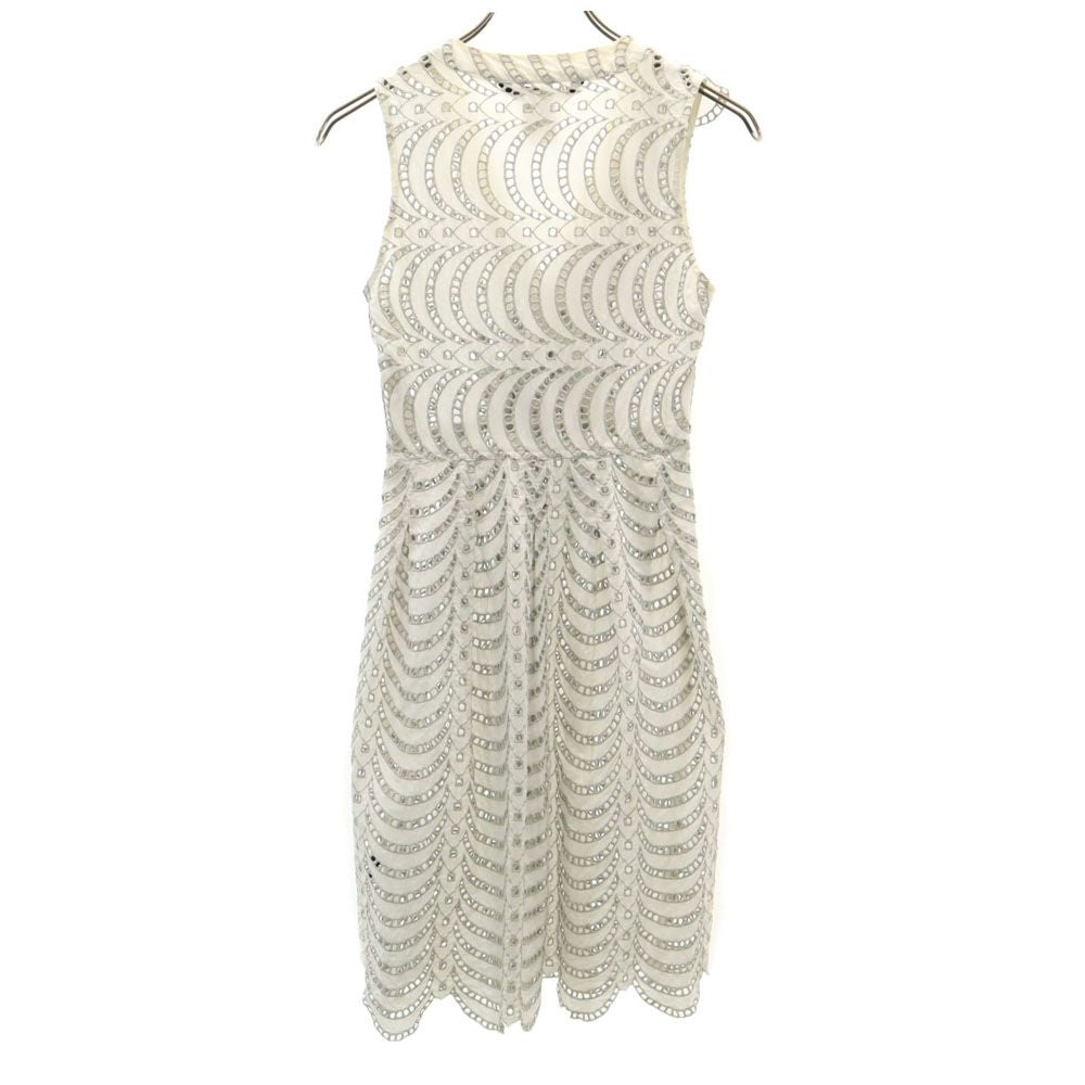 MARC BY MARC JACOBS マークバイマークジェイコブス 総柄 ノースリーブ 膝丈ワンピース ホワイト×グレー レディース