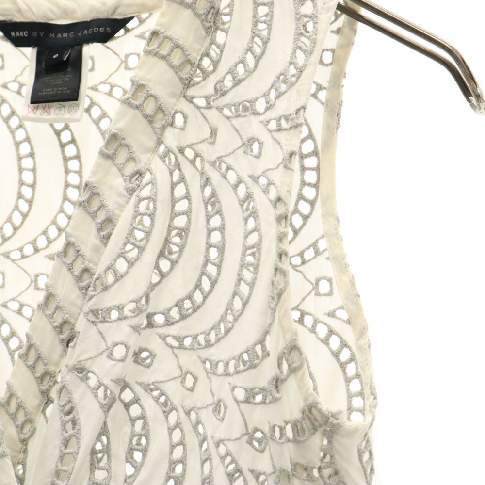 MARC BY MARC JACOBS マークバイマークジェイコブス 総柄 ノースリーブ 膝丈ワンピース ホワイト×グレー レディース