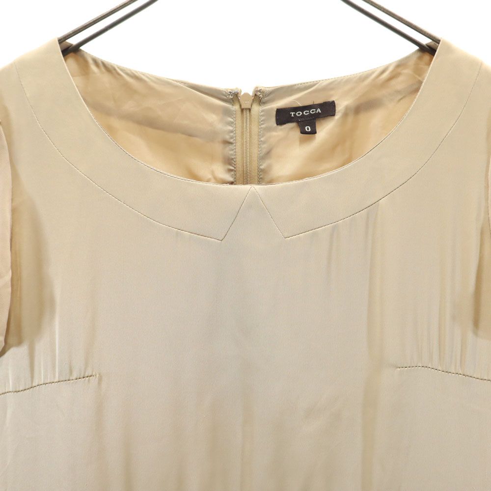 TOCCA トッカ 日本製 半袖 パフスリーブ 膝丈ワンピース ベージュ×赤 レディース