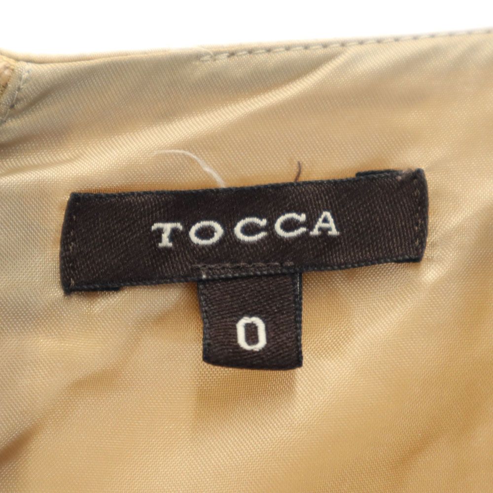 TOCCA トッカ 日本製 半袖 パフスリーブ 膝丈ワンピース ベージュ×赤 レディース