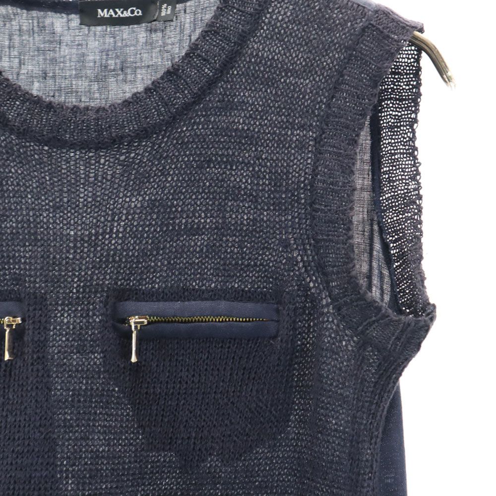 MAX&CO マックスアンドコー リネン ノースリーブ ニット切替 ミニワンピース XS ネイビー レディース