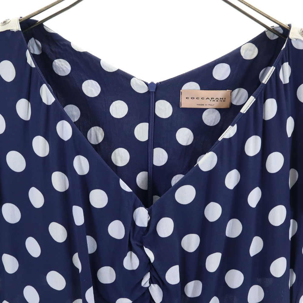 coccapani コカパーニ イタリア製 ドット柄 ノースリーブ 膝丈ワンピース L ネイビー レディース