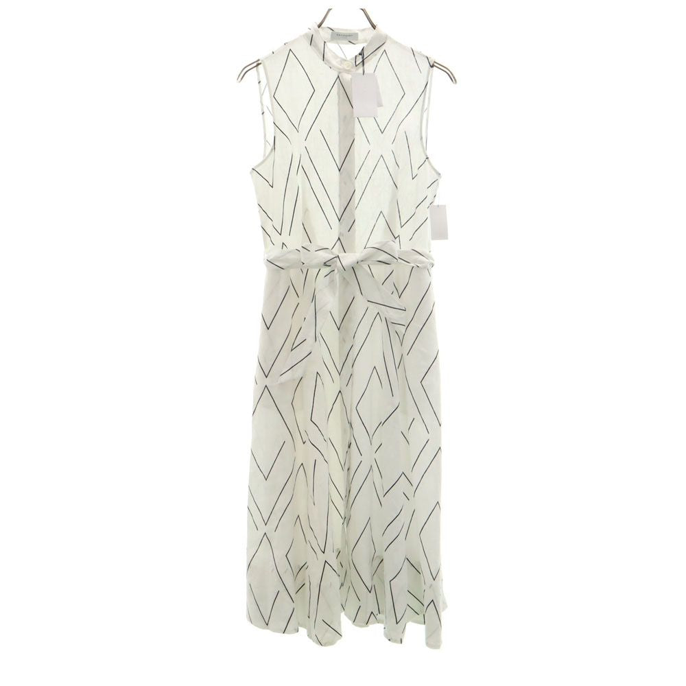 未使用 EQUIPMENT エキプモン リネン100% 総柄 ノースリーブ フレア ロングワンピース 2 白系 レディース