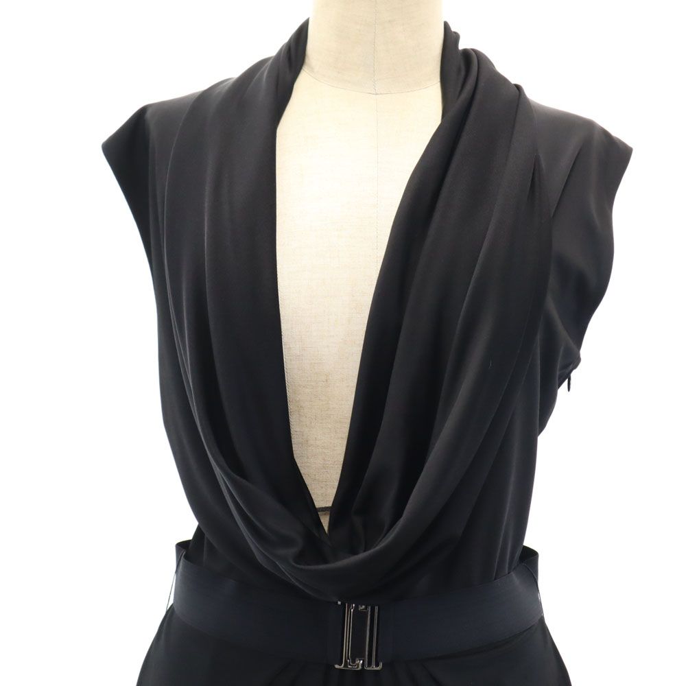 La Petite S イギリス製 ノースリーブ ドレープ ロングワンピース 38 ブラック レディース