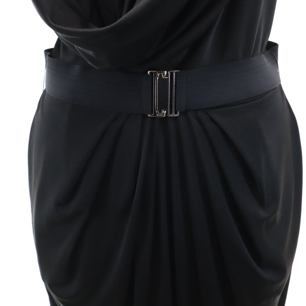 La Petite S イギリス製 ノースリーブ ドレープ ロングワンピース 38 ブラック レディース