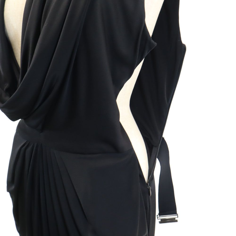 La Petite S イギリス製 ノースリーブ ドレープ ロングワンピース 38 ブラック レディース