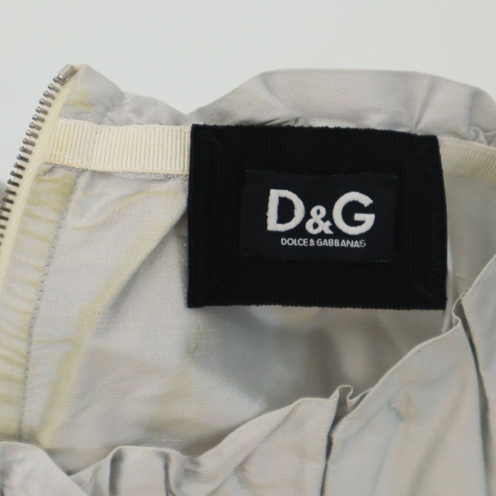 D&G ディーアンドジー シルク100% ノースリーブ ミニワンピース 44 シルバー DOLCE&GABBANA レディース