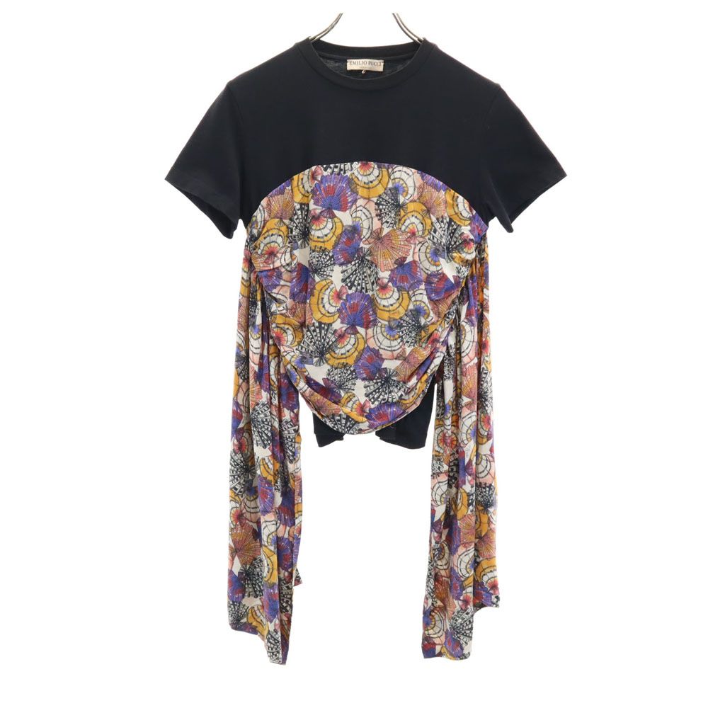 Emilio Pucci エミリオプッチ 半袖 シルクパーツ ドッキング Tシャツ S 黒系 レディース
