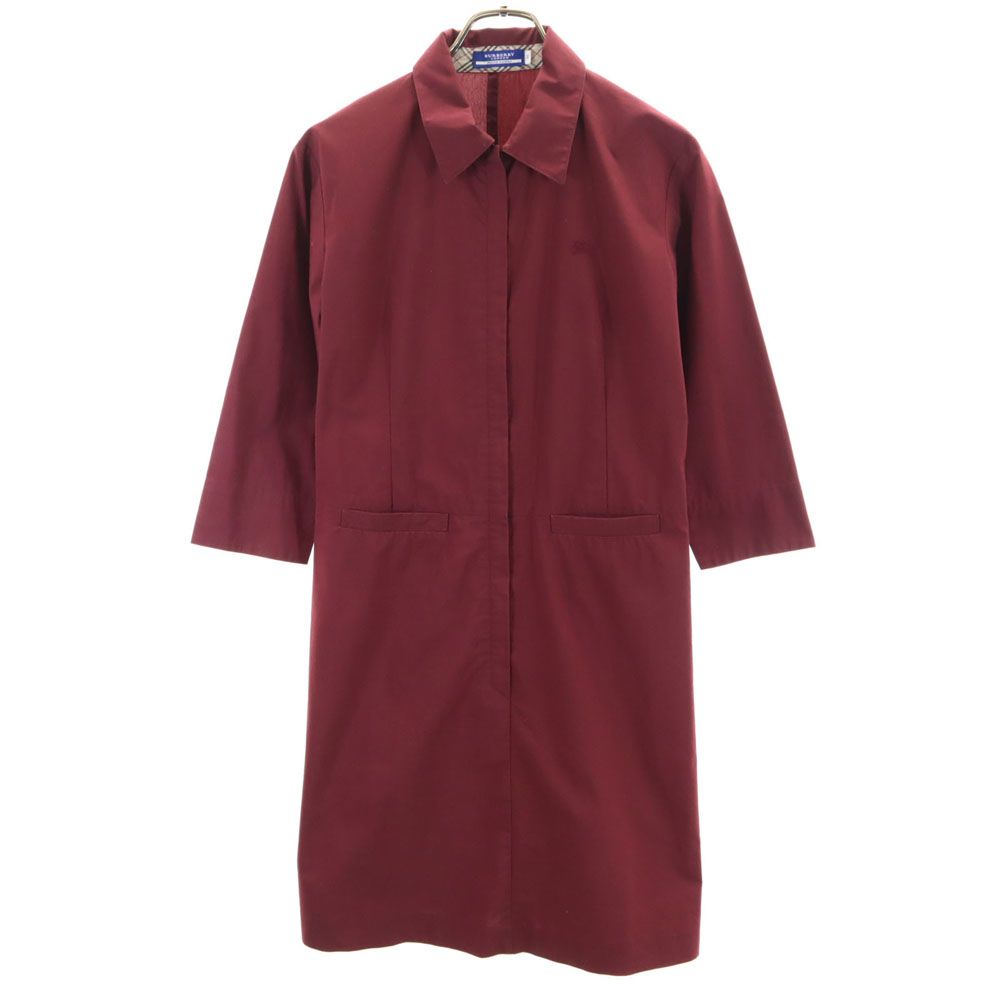 BURBERRY BLUE LABEL バーバリーブルーレーベル 三陽商会 7分袖 ワンピース 38 レッド系 フロントジップ レディース