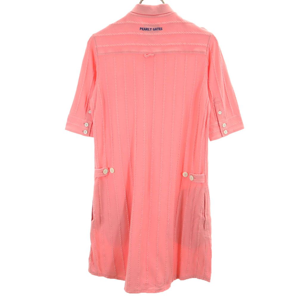 PEARLY GATES パーリーゲイツ 日本製 ストライプ ゴルフ 半袖 ボタンダウン ワンピース 1 ピンク フロントボタン レディース
