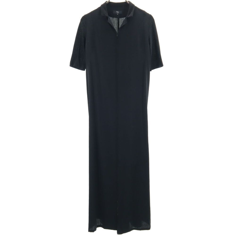 Y's ワイズ 80s 日本製 半袖 ロングワンピース M ブラック レディース