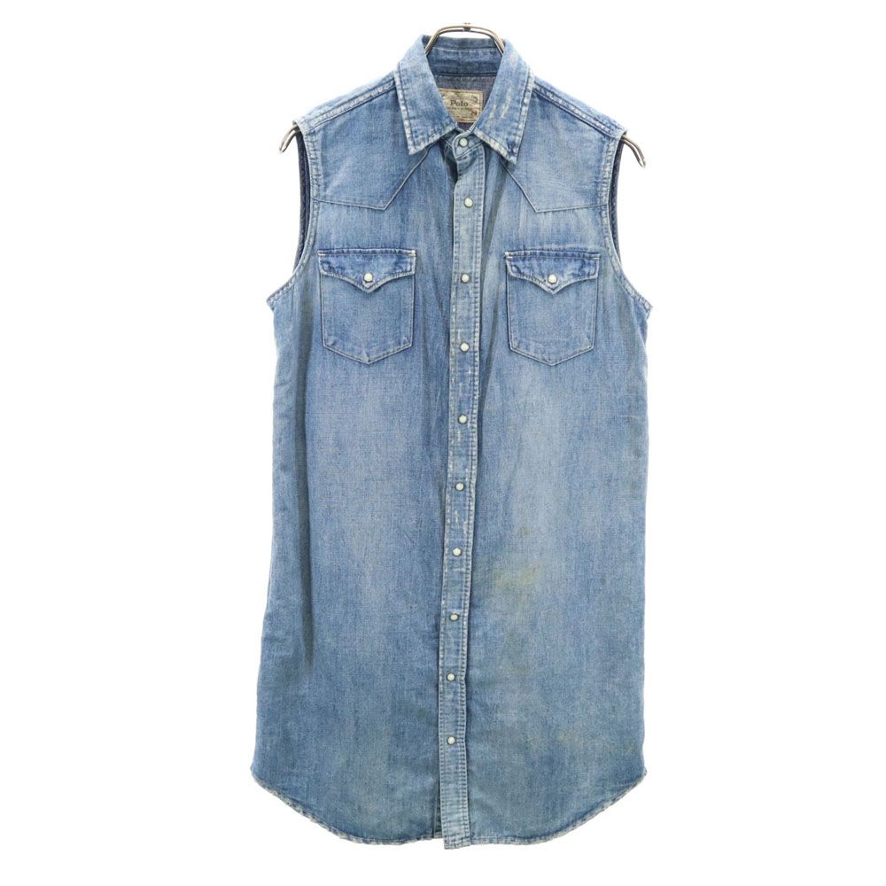 POLO RALPH LAUREN ポロラルフローレン ノースリーブ ウエスタンヨーク ダンガリーデニム ワンピース 8 ウォッシュブルー レディース