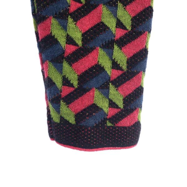 Missoni ミッソーニ 総柄 長袖 ワンピース 40 紺×緑×ピンク レディース