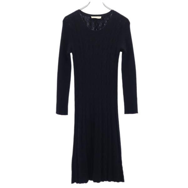 STEFANEL ステファネル イタリア製 ウールブレンド 長袖 ニット ワンピース M 黒 レディース