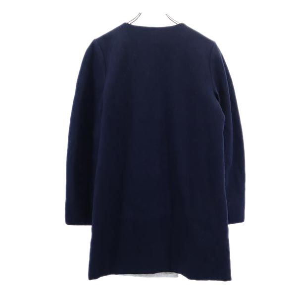LACOSTE ラコステ ウールブレンド ノーカラーコート 38 紺 レディース