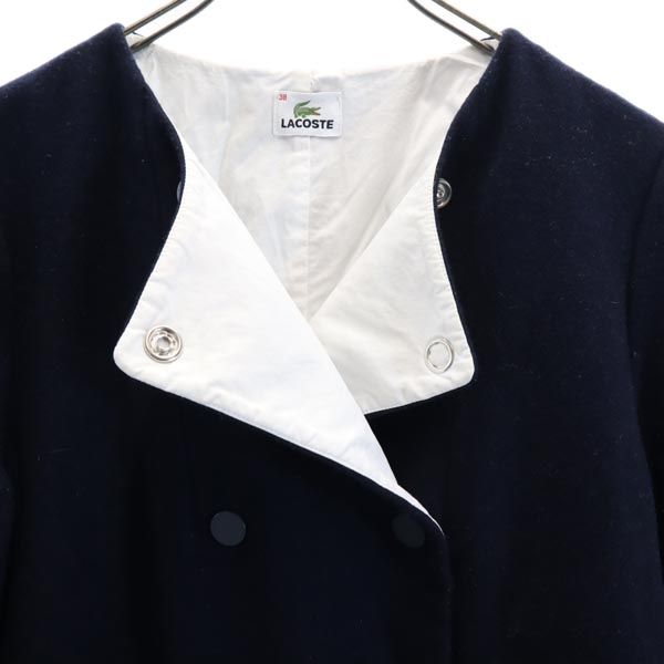 LACOSTE ラコステ ウールブレンド ノーカラーコート 38 紺 レディース