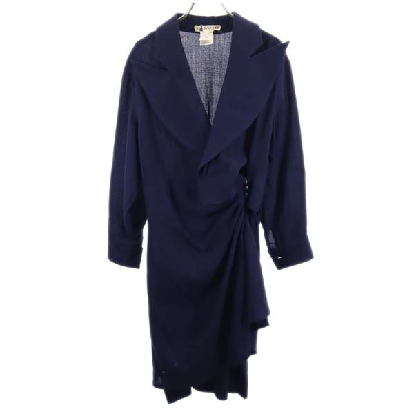LANVIN ランバン ウールブレンド フランス製 長袖 ワンピース 36 紺 レディース