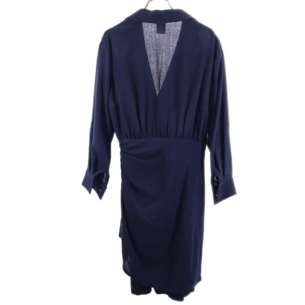 LANVIN ランバン ウールブレンド フランス製 長袖 ワンピース 36 紺 レディース