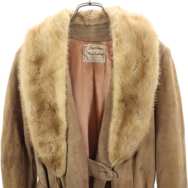 VINTAGE ヴィンテージ 80s USA製 スエード コート ベージュ ファー ベルト付き レディース