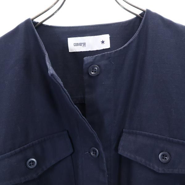 CONVERSE コンバース ワンピース風 ノーカラーコート 紺 薄手 レディース