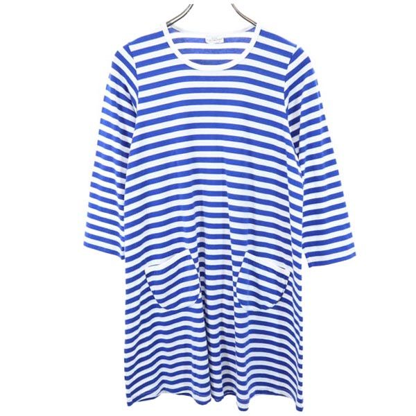 marimekko マリメッコ ボーダー 長袖 ワンピース 160 青×白 キッズ