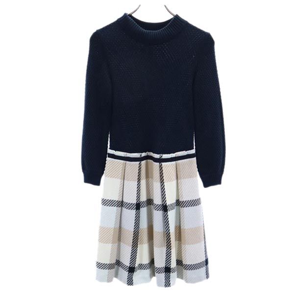 BLUE LABEL CRESTBRIDGE ブルーレーベルクレストブリッジ 三陽商会 長袖 ニット ワンピース 36 ネイビー系 サイドジップ レディース