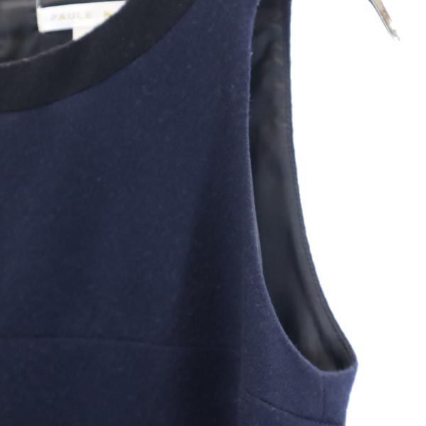 PAULE KA ポールカ ウール ノースリーブ ワンピース 36 ネイビー系 バックジップ レディース