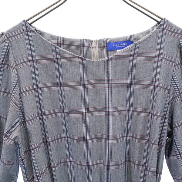 BLUE LABEL CRESTBRIDGE ブルーレーベルクレストブリッジ 三陽商会 チェック柄 7分袖 ワンピース 36 グレー系 レディース