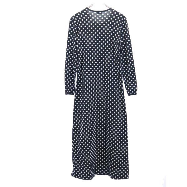 marimekko マリメッコ ドット柄 長袖 ロングワンピース S 黒系 レディース
