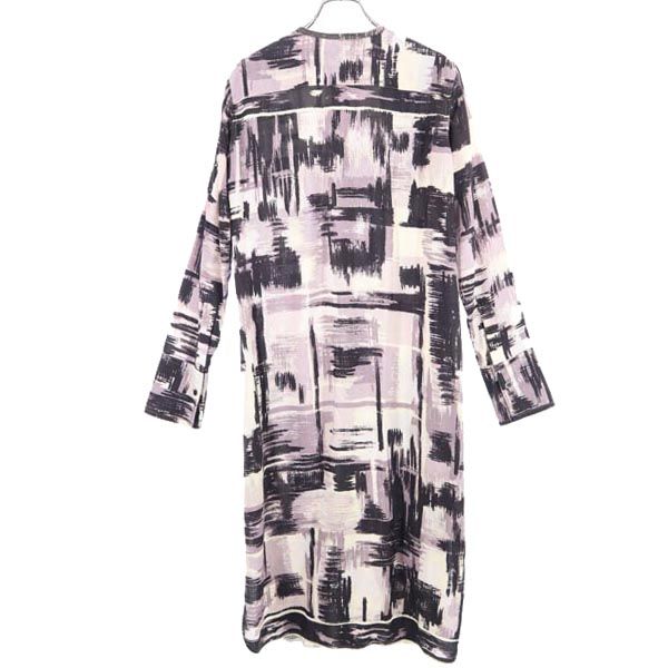 Yohji Yamamoto ヨウジヤマモト 日本製 総柄 長袖 ワンピース 1 ベージュ×黒×紫 レディース