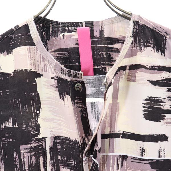 Yohji Yamamoto ヨウジヤマモト 日本製 総柄 長袖 ワンピース 1 ベージュ×黒×紫 レディース