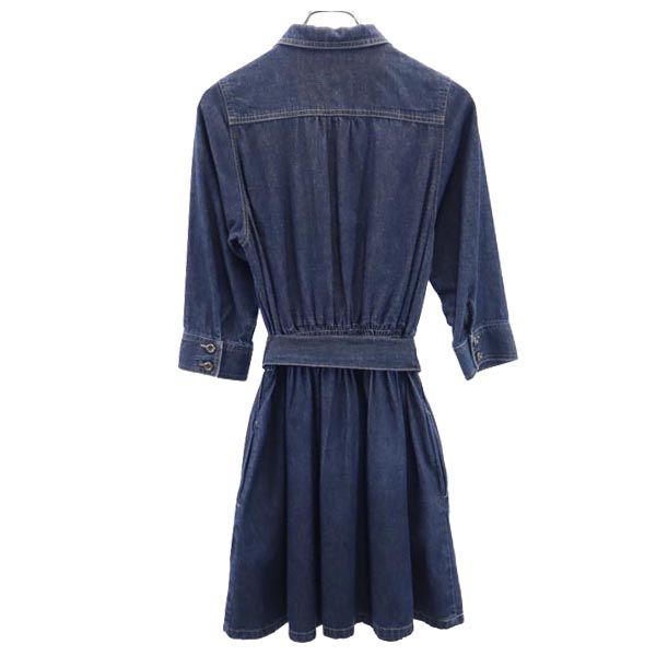 To b. by agns b トゥービーバイアニエスベー 7分袖 ウエストリボン デニム ワンピース 36 レディース