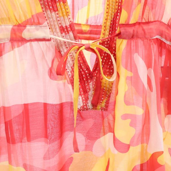 DIANE VON FURSTENBERG ダイアンフォンファステンバーグ シルクブレンド 総柄 7分袖 シースルー チュニック P レッド系 レディース