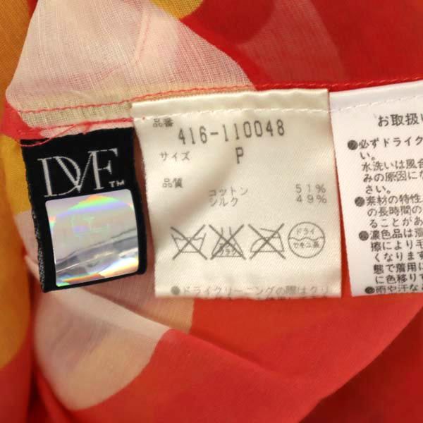 DIANE VON FURSTENBERG ダイアンフォンファステンバーグ シルクブレンド 総柄 7分袖 シースルー チュニック P レッド系 レディース