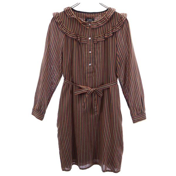 A.P.C. アーペーセー ストライプ柄 長袖 ワンピース S 茶系 レディース