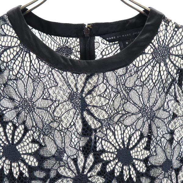 MARC BY MARC JACOBS マークバイマークジェイコブス 花刺繍 半袖 ワンピース 0 黒系 インナー付き レディース