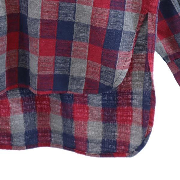 Danke Schon ダンケシェーン リネンブレンド コットン チェック柄 長袖 ロング シャツ F 赤系 メンズ